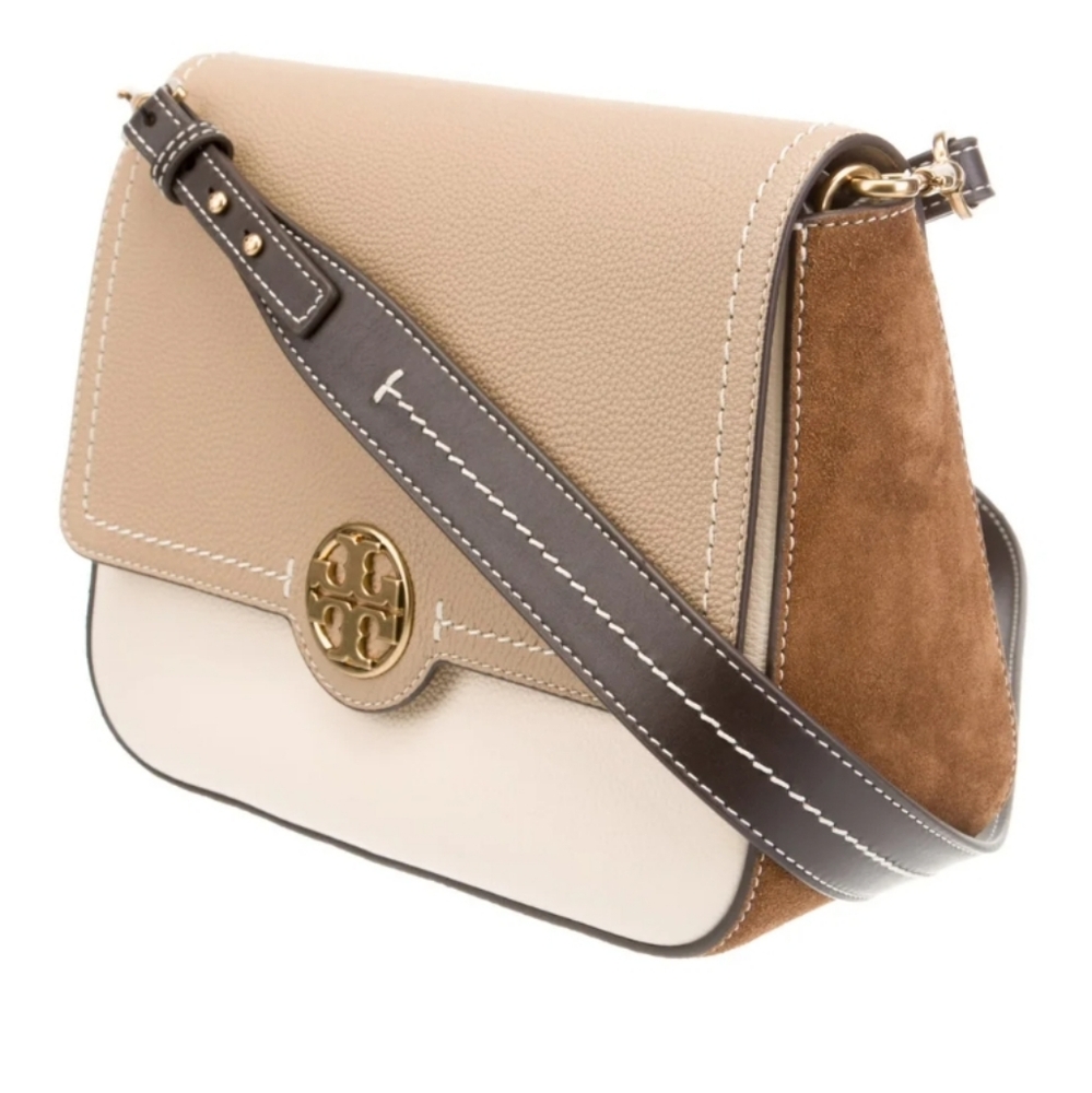 Tory Burch " Suede Beige and Brown /Chocolet Handbag"